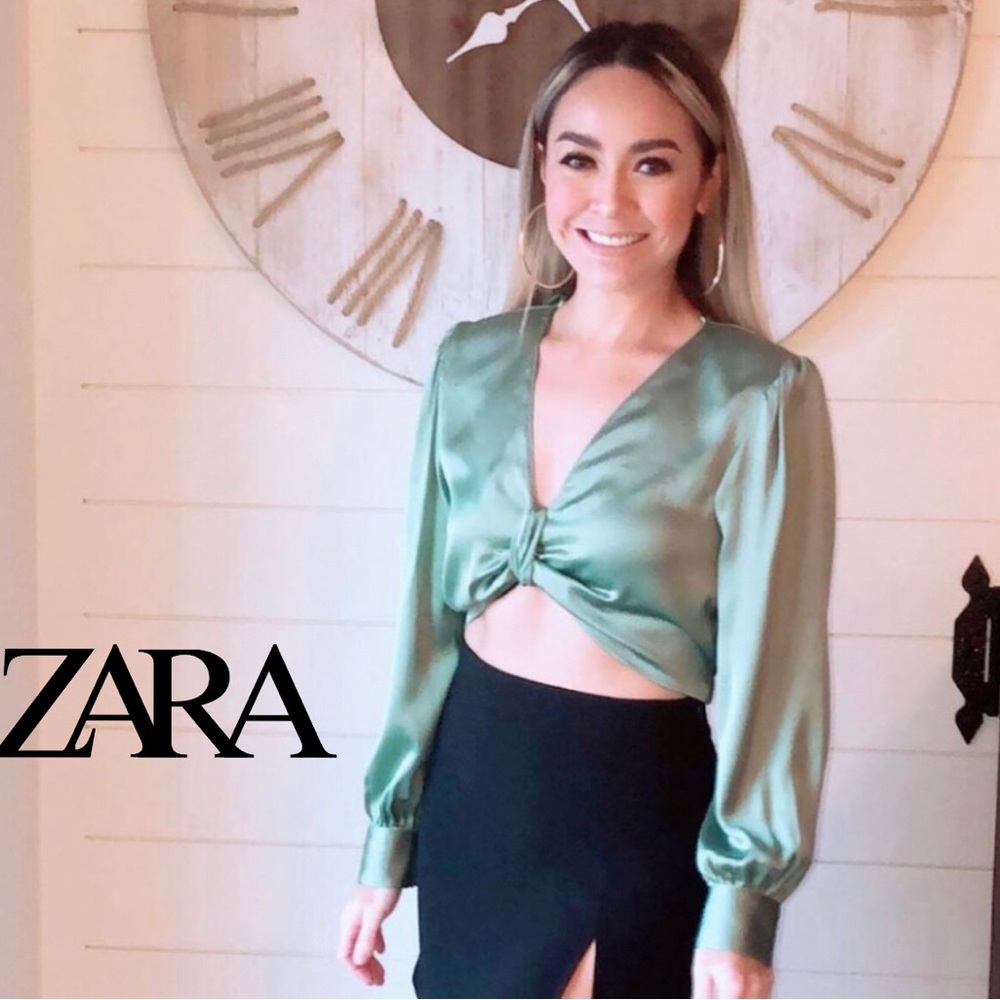 ZARA TOP BLOUSE KNOTTED SATIN EFFECT CROPPED TOP BLOGGERES FAVORITE